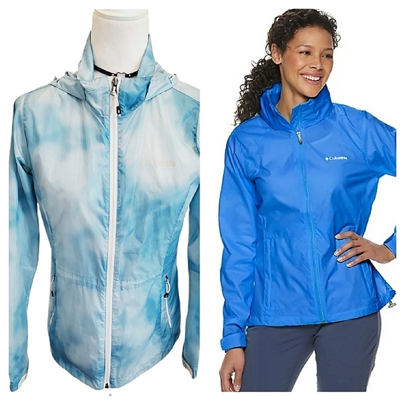 Columbia Omni Tech Packable Windbreaker Rain Jacket Blue Tie Dye Size M - Picture 1 of 9